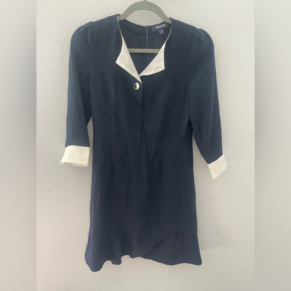 PRICH Classic Navy Long Sleeve Dress with White Trim - Picture 2 of 9